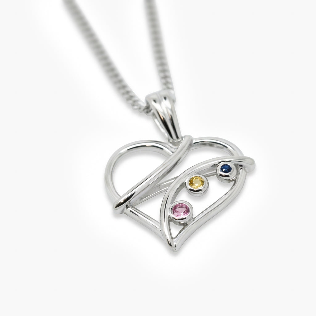 Silver Multi-Sapphire Heart Pendant Necklace