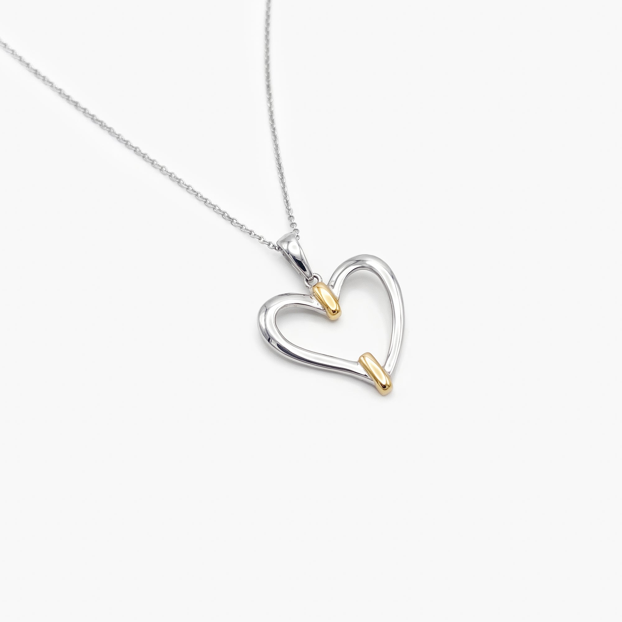 9ct White Gold Open Heart Pendant Necklace