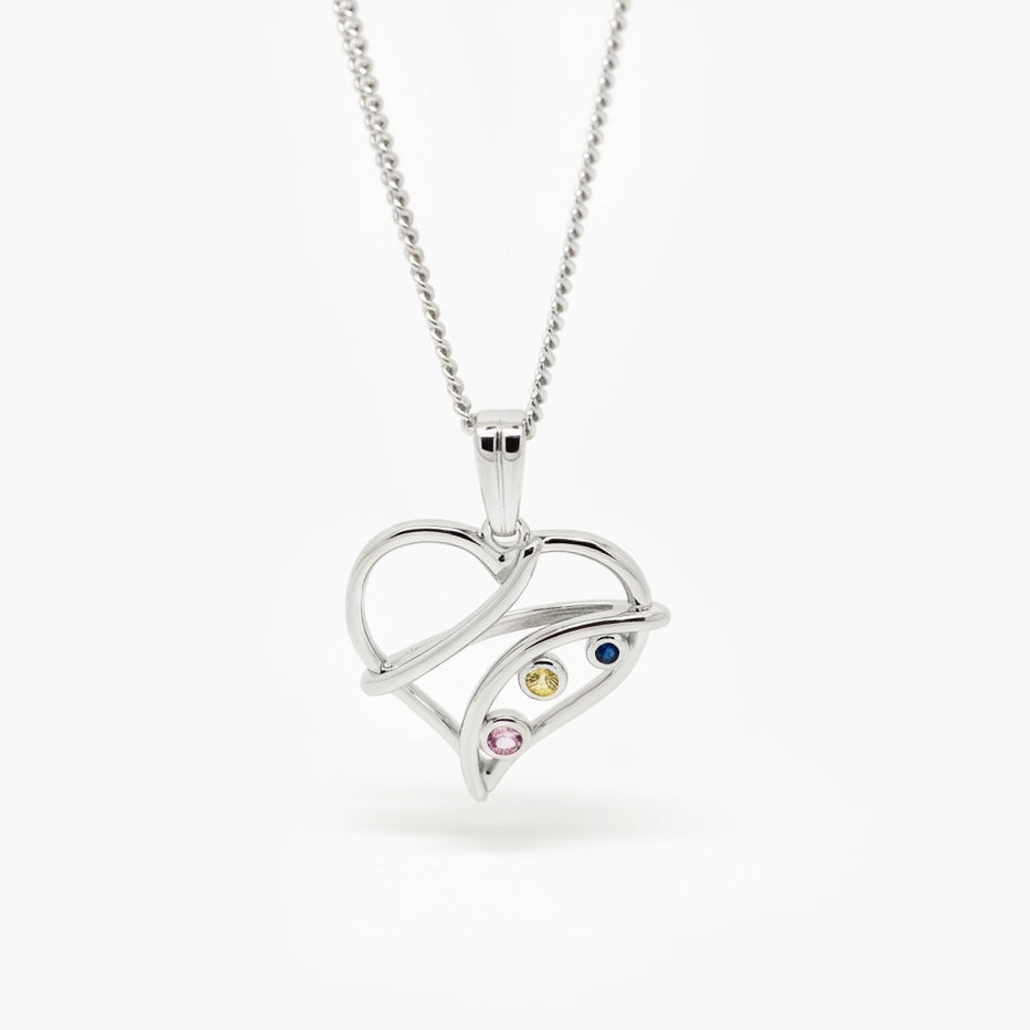 Silver Multi-Sapphire Heart Pendant Necklace