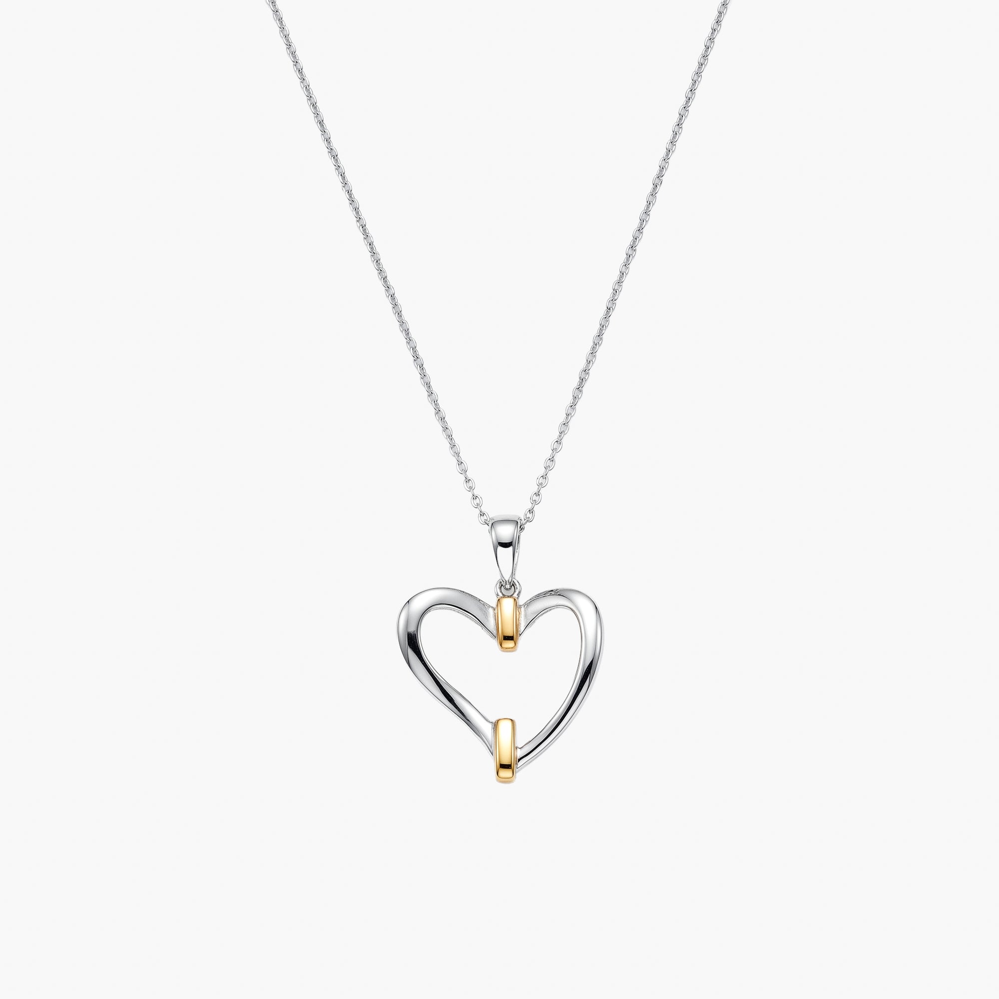 9ct White Gold Open Heart Pendant Necklace
