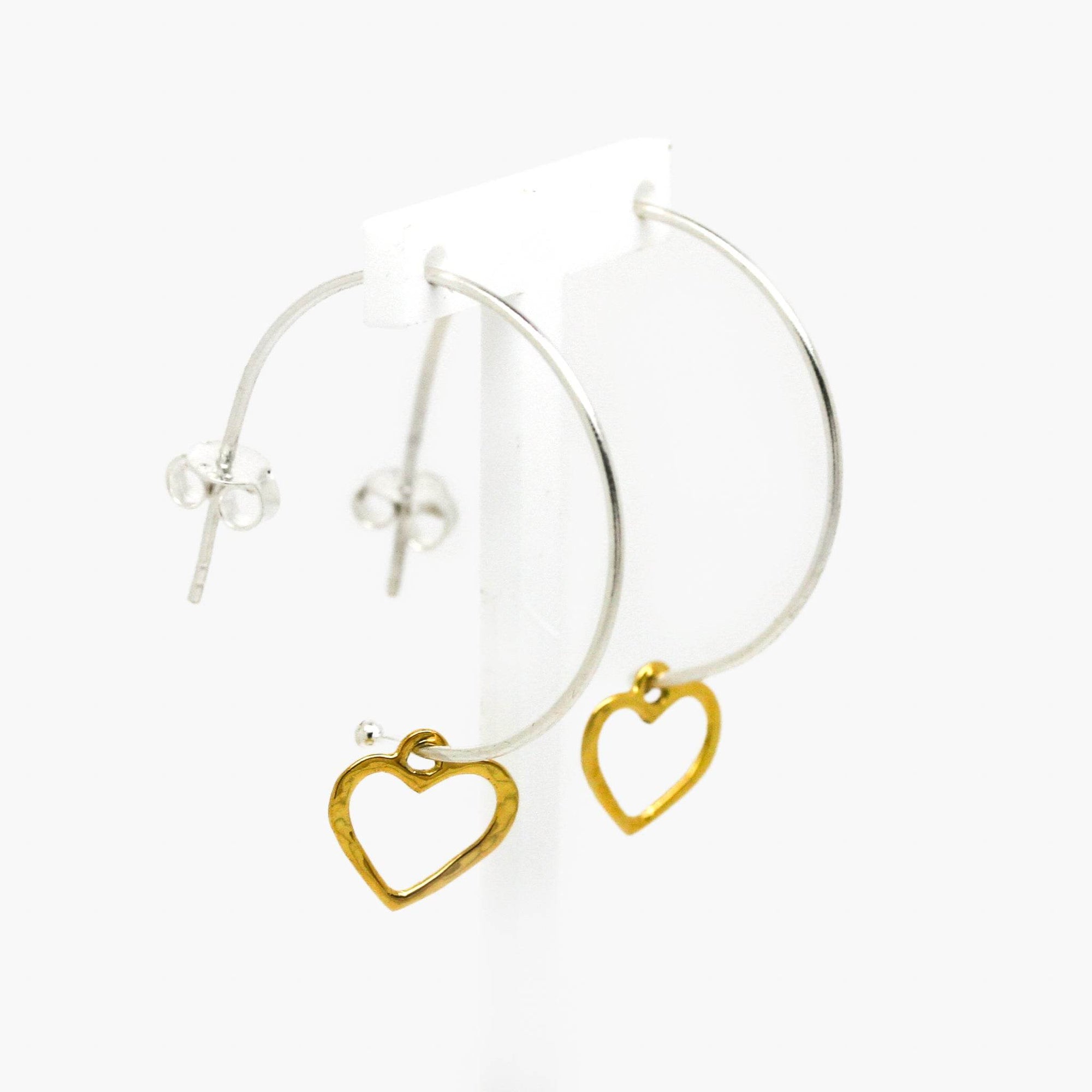 Silver Hoop Earrings with Gold Hearts - Jordans Jewellers