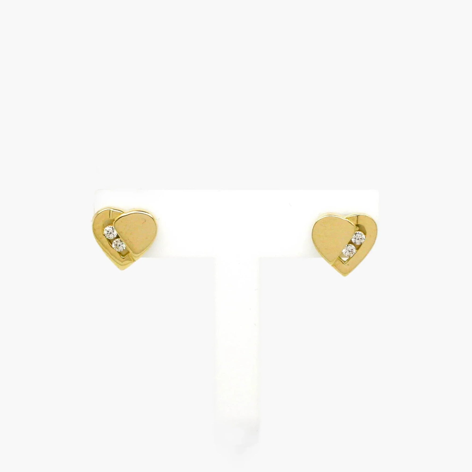 Diagonal CZ Heart Stud Earrings in 9ct Yellow Gold - Jordans Jewellers