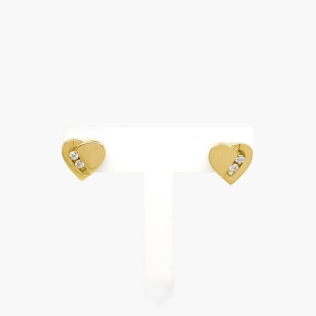 Diagonal CZ Heart Stud Earrings in 9ct Yellow Gold - Jordans Jewellers
