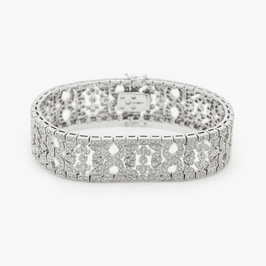 18ct White Gold Filigree Diamond Bracelet