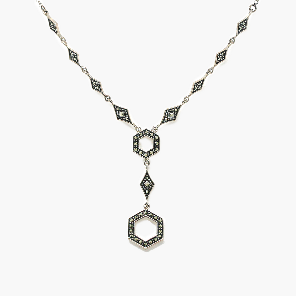 NEW Marcasite Hexagon Dangle Necklace