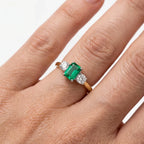 18ct Gold Emerald and Diamond Three Stone Ring - Jordans Jewellers