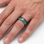 Men's Tungsten Carbide Ring with Wood & Turquoise Inlay