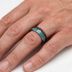 Men's Tungsten Carbide Ring with Wood & Turquoise Inlay