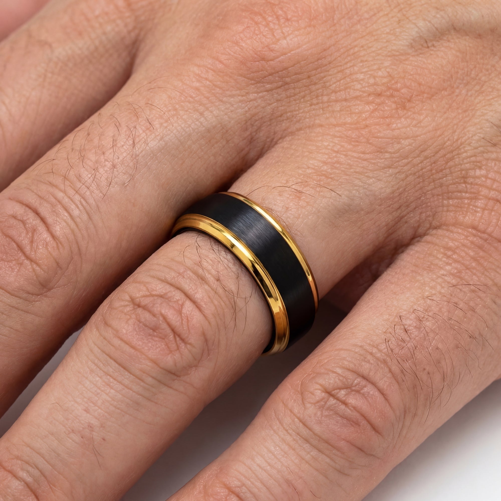 Men's Black and Gold Tungsten Carbide Ring