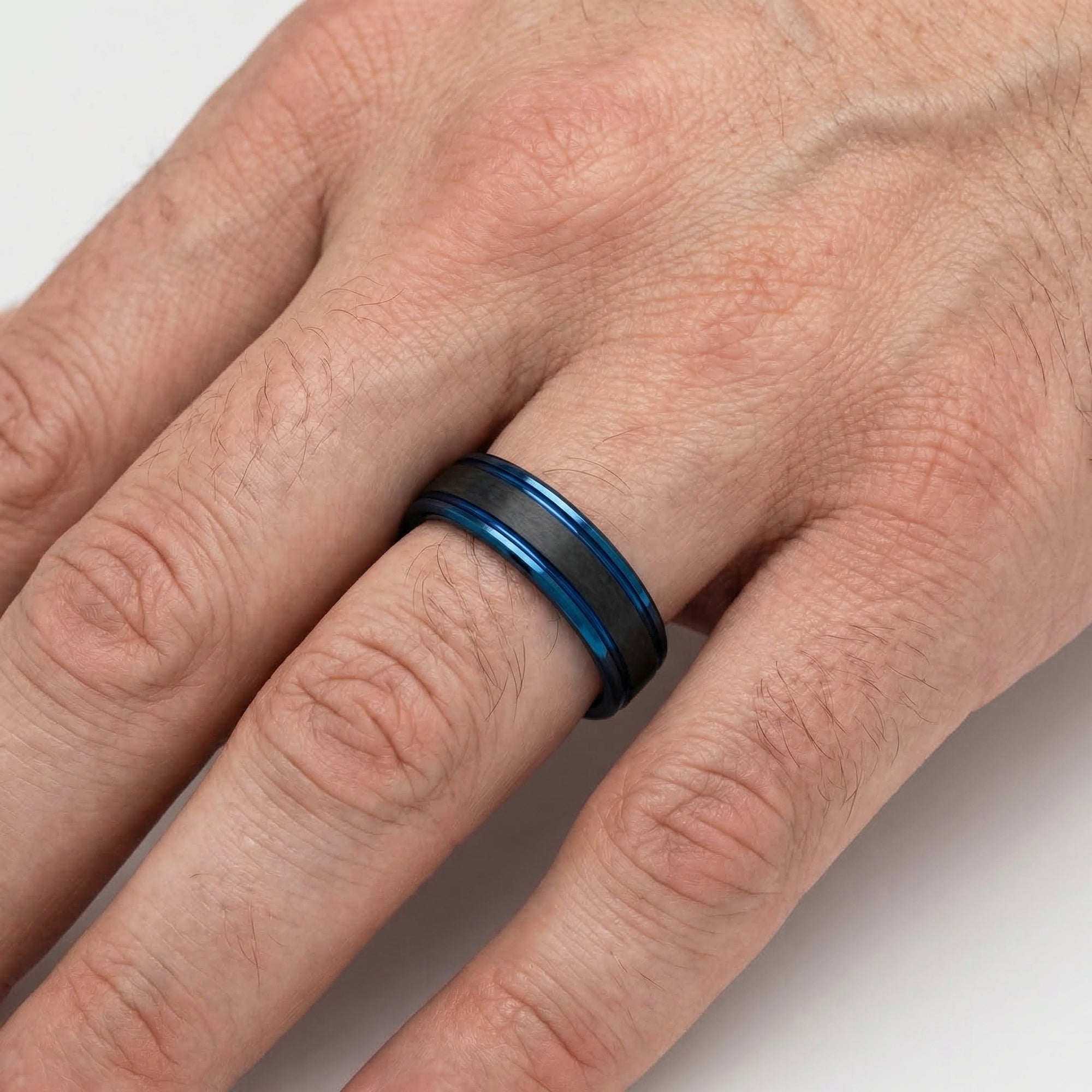 Men's Blue and Black Tungsten Carbide Ring