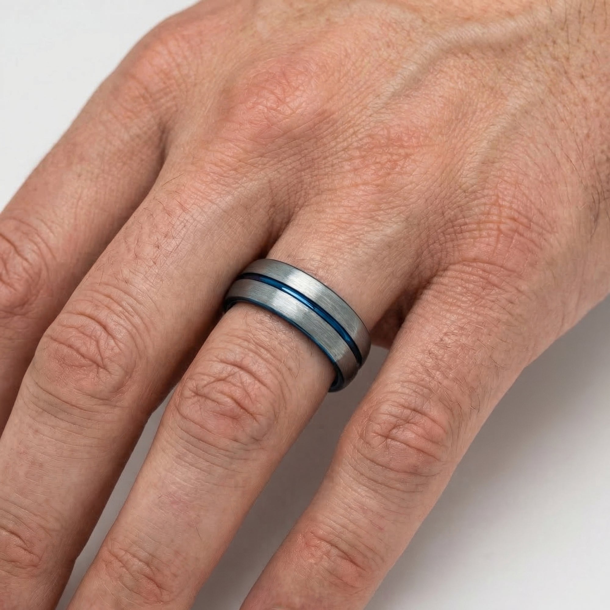 Men's Silver & Blue Tungsten Carbide Ring