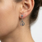 Silver Intricate Blue Topaz & Amethyst Drop Earrings