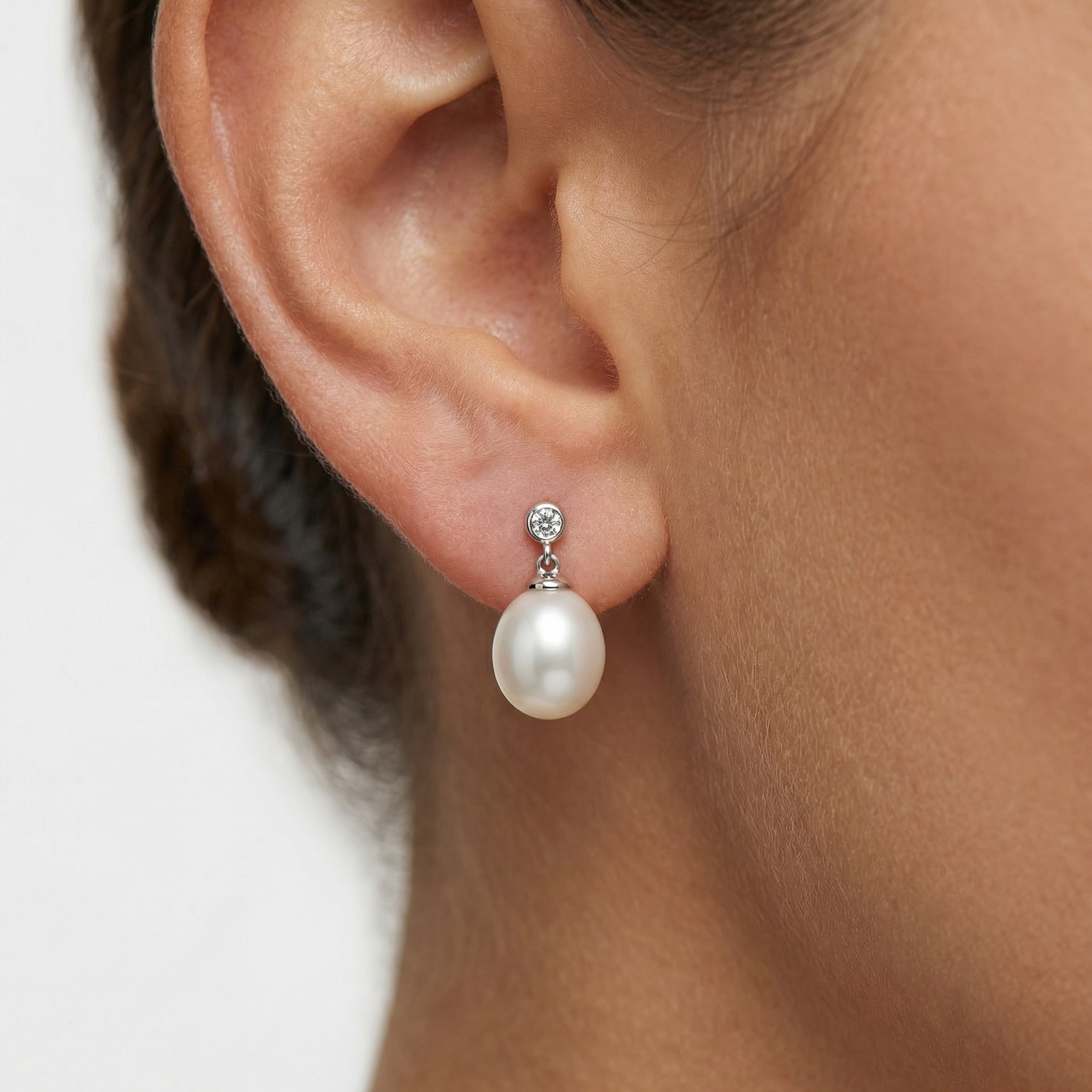 Silver Cubic Zirconia and Pearl Drop Earrings