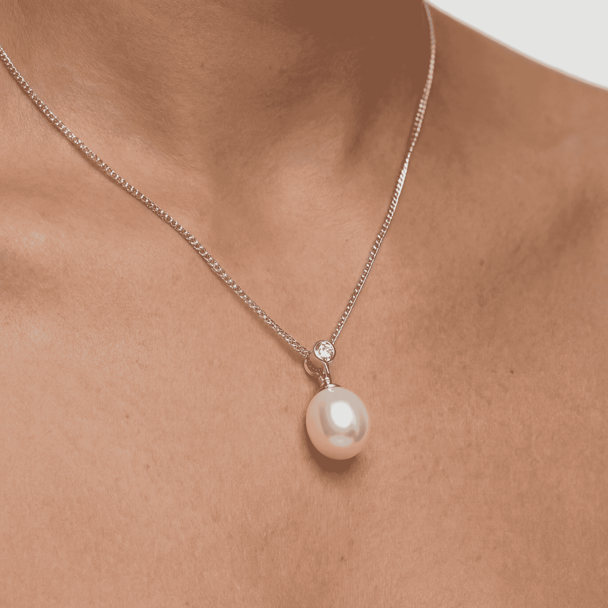 Pearl and Cubic Zirconia Drop Pendant Necklace