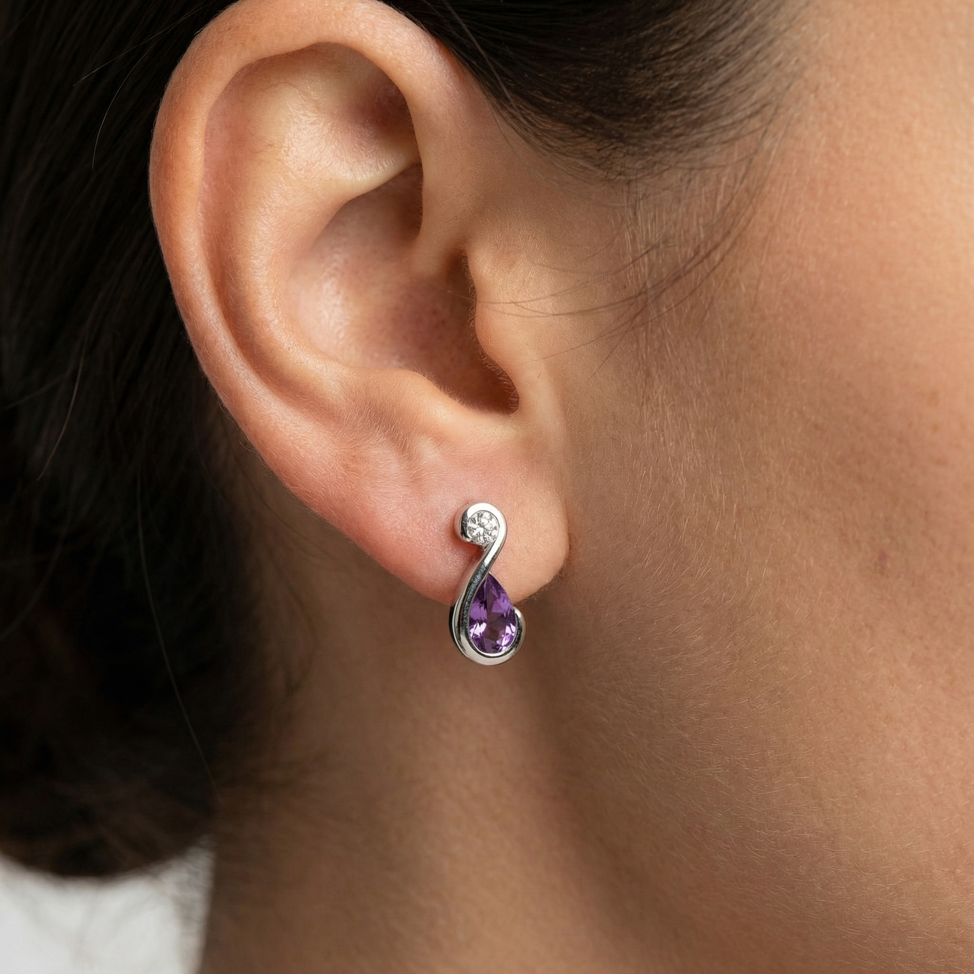 Silver Amethyst and Cubic Zirconia Drop Earrings