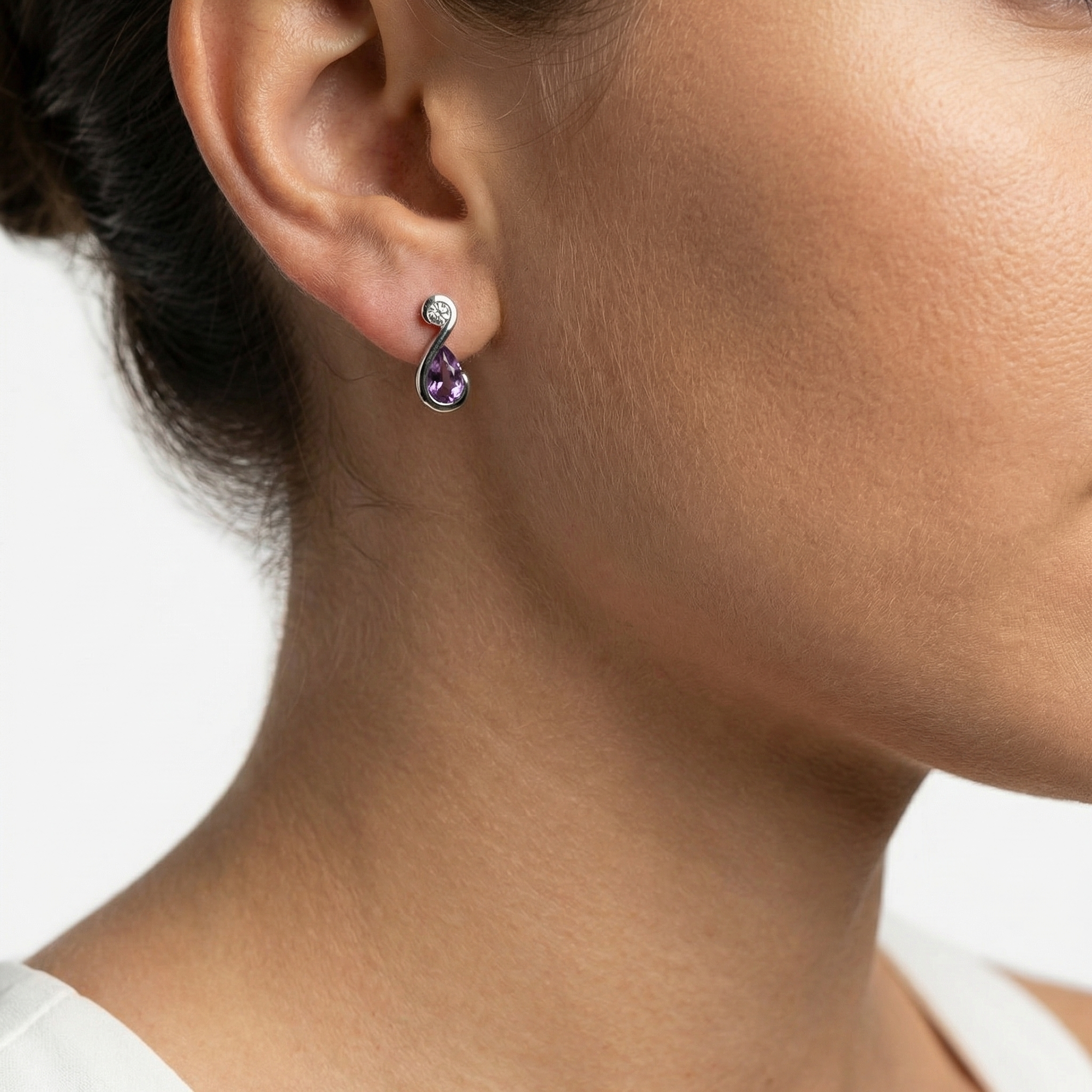 Silver Amethyst and Cubic Zirconia Drop Earrings