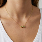 Silver Gold Plated Peridot Two Stone Necklace