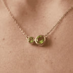 Silver Gold Plated Peridot Two Stone Necklace