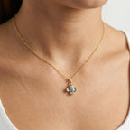 Silver Gold Plated Blue Topaz Flower Pendant Necklace
