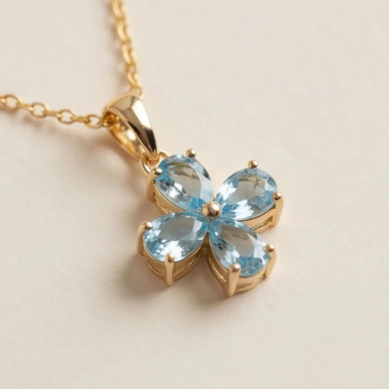 Silver Gold Plated Blue Topaz Flower Pendant Necklace
