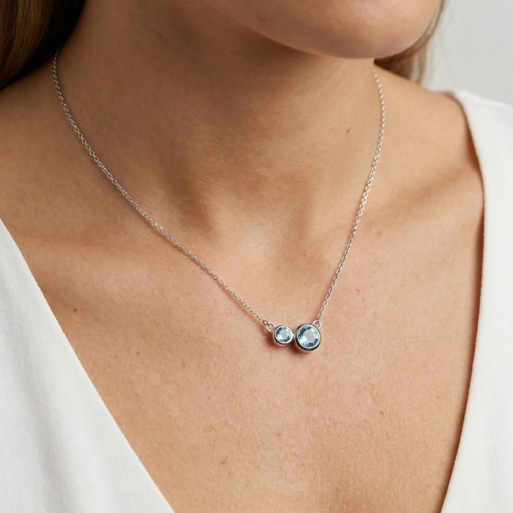 Silver Blue Topaz Two Stone Necklace