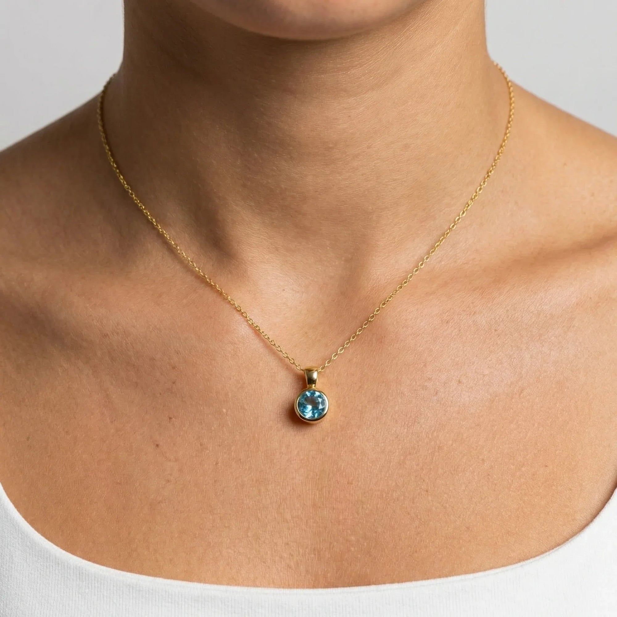 Gold Plated Silver Blue Topaz Solitaire Pendant Necklace