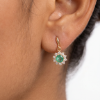 9ct Yellow Gold Emerald & CZ Cluster Drop Earrings