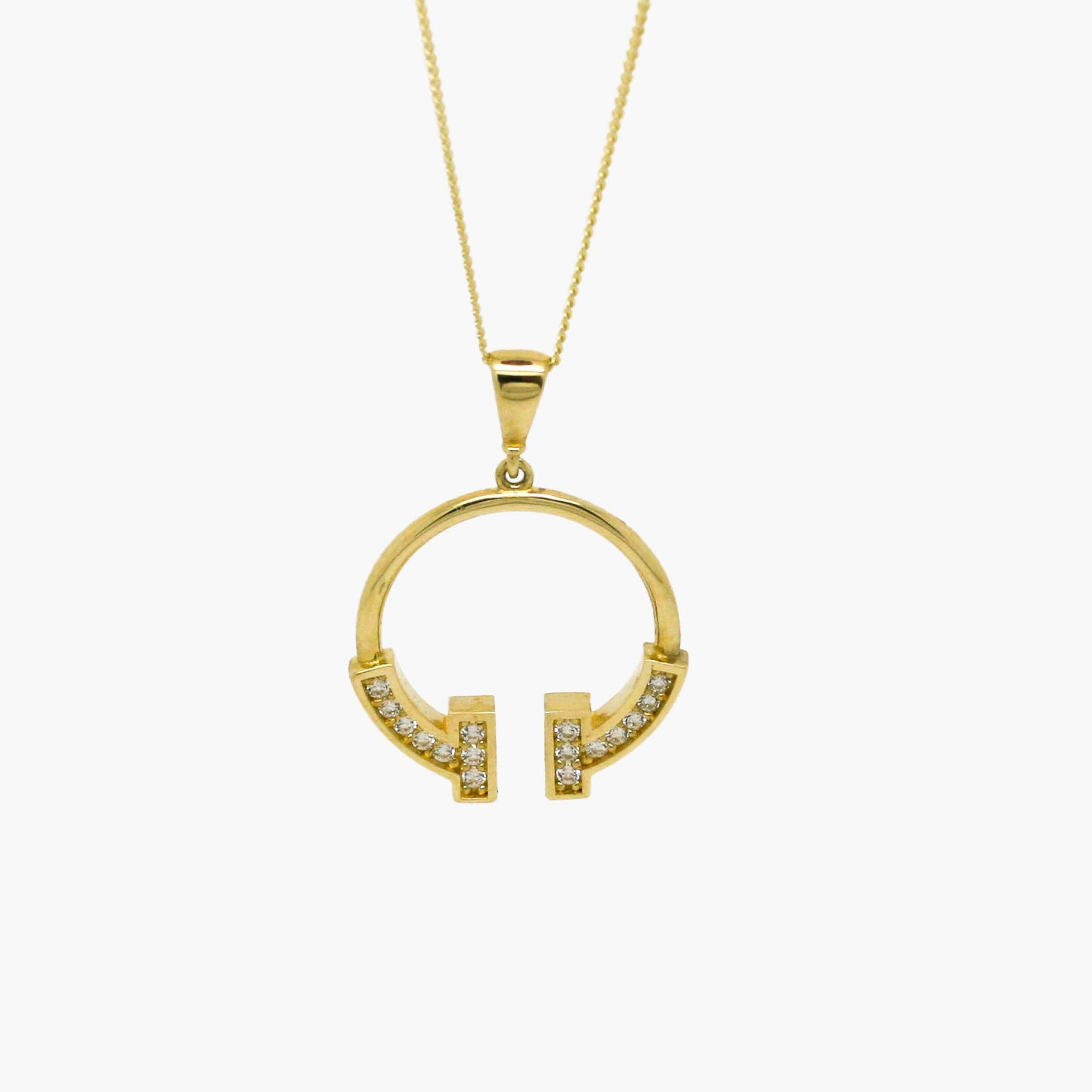 CZ Horseshoe Pendant Necklace in 9ct Yellow Gold - Jordans Jewellers