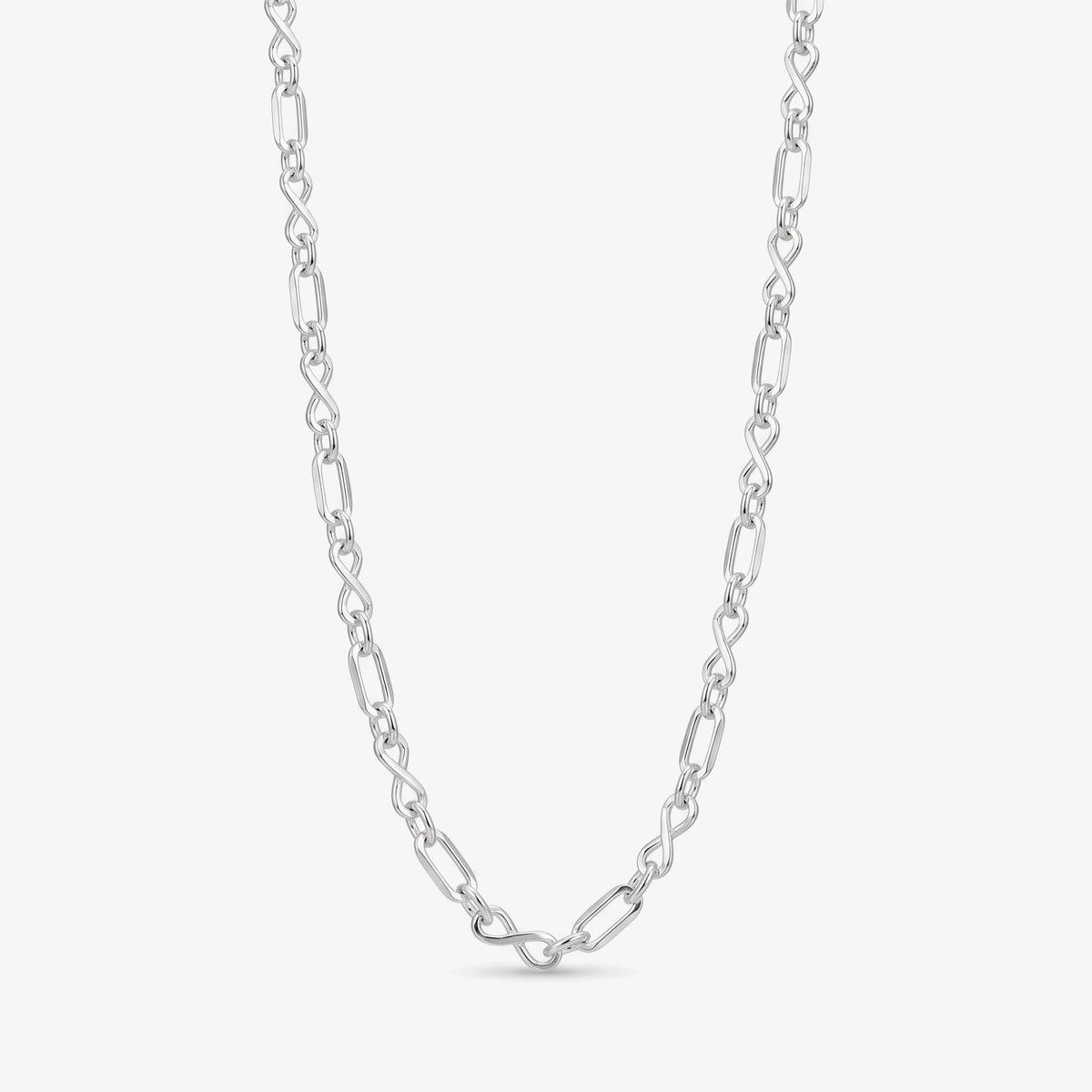 Sterling Silver Infinity and Oval Link Necklace front view