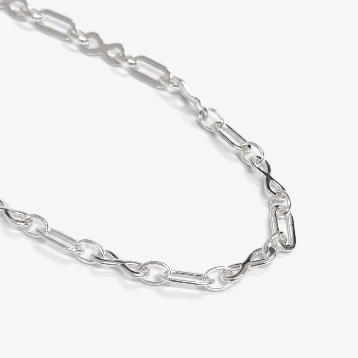 Sterling Silver Infinity and Oval Link Necklace detail view