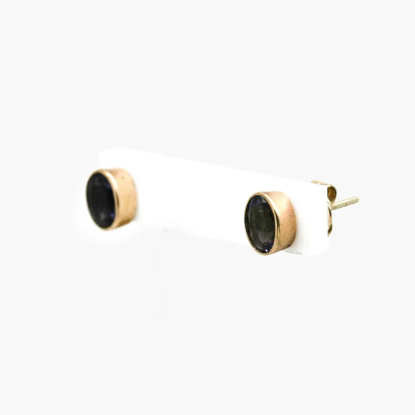 9ct Yellow Gold Iolite Oval Stud Earrings - Jordans Jewellers