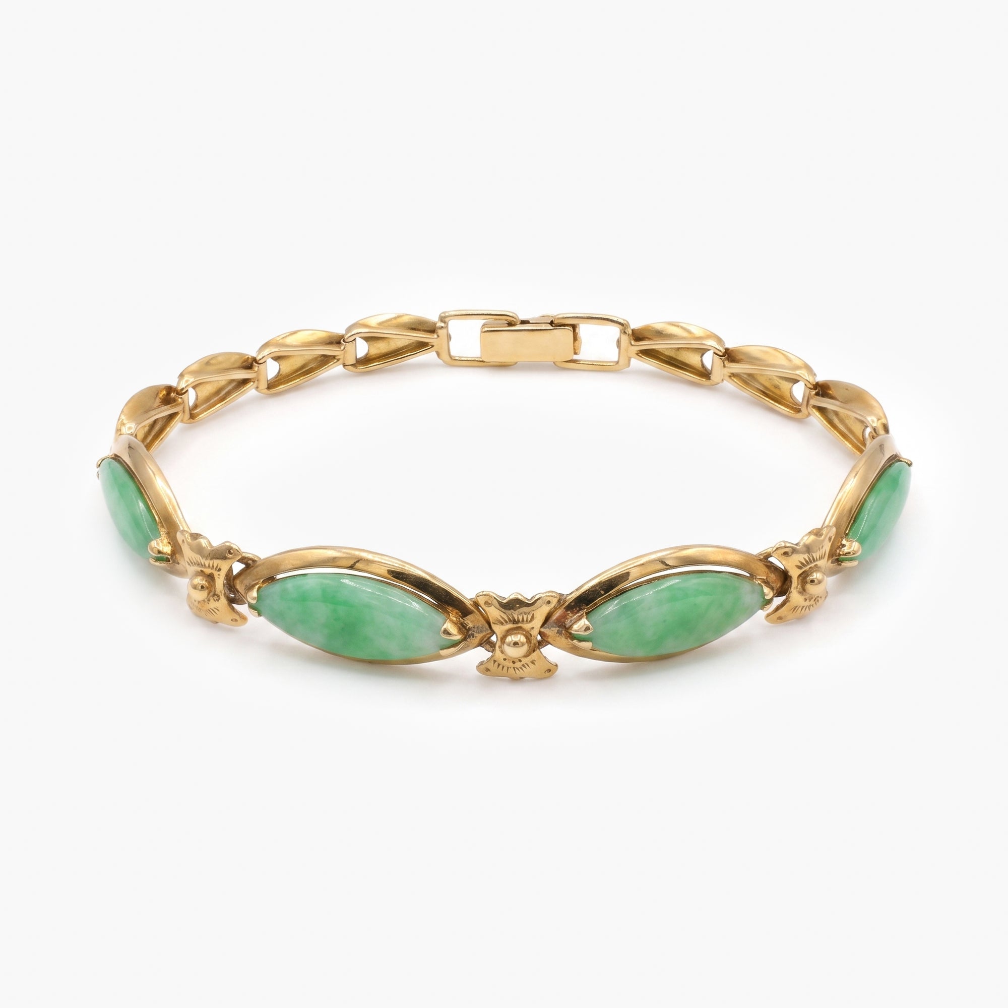 14ct Yellow Gold Marquise Jade Panel Bracelet
