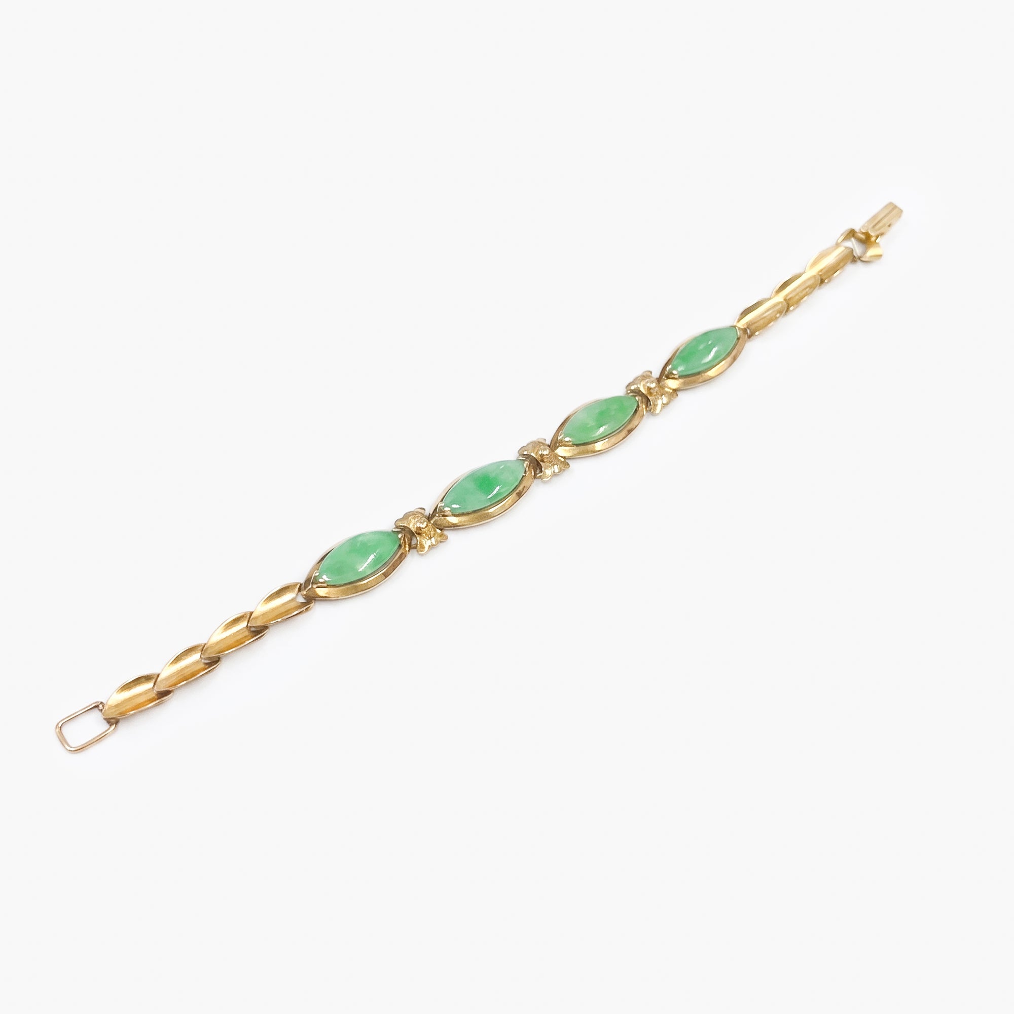 14ct Yellow Gold Marquise Jade Panel Bracelet