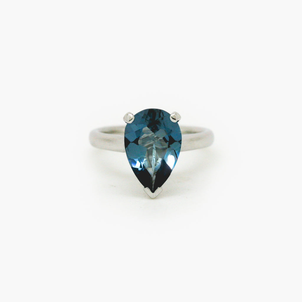 London Blue Topaz Ring 9ct White Gold