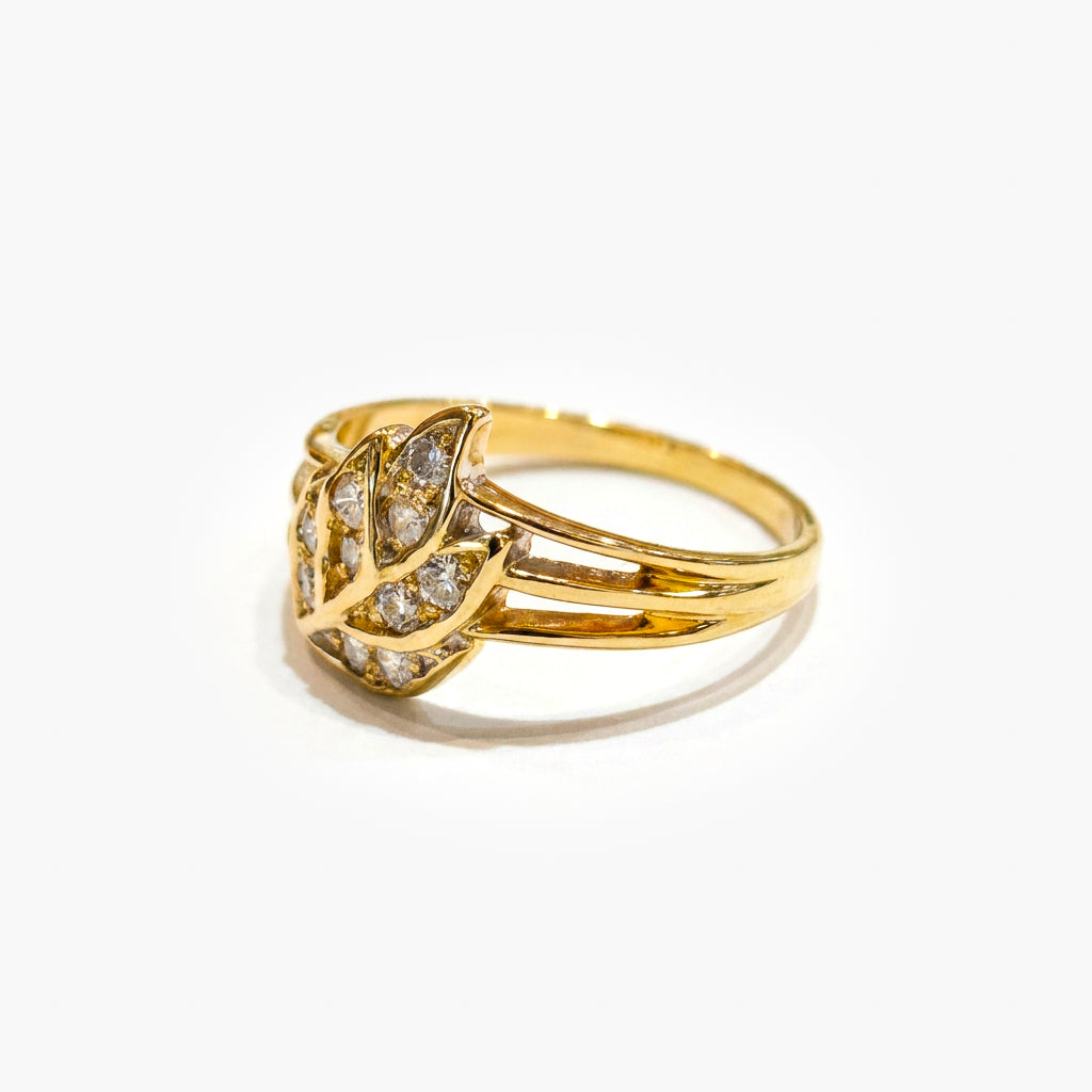 9ct Yellow Gold Diamond Leaf Ring