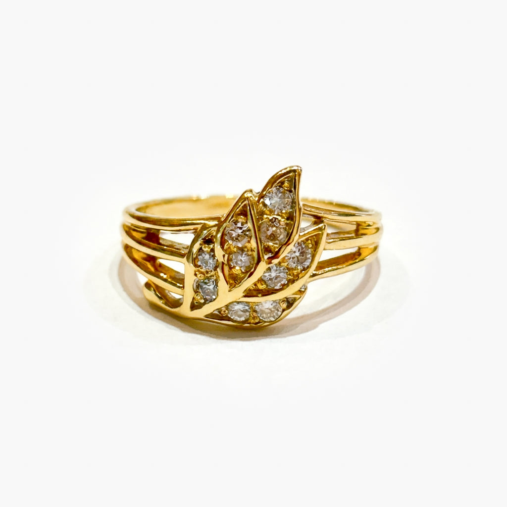 9ct Yellow Gold Diamond Leaf Ring