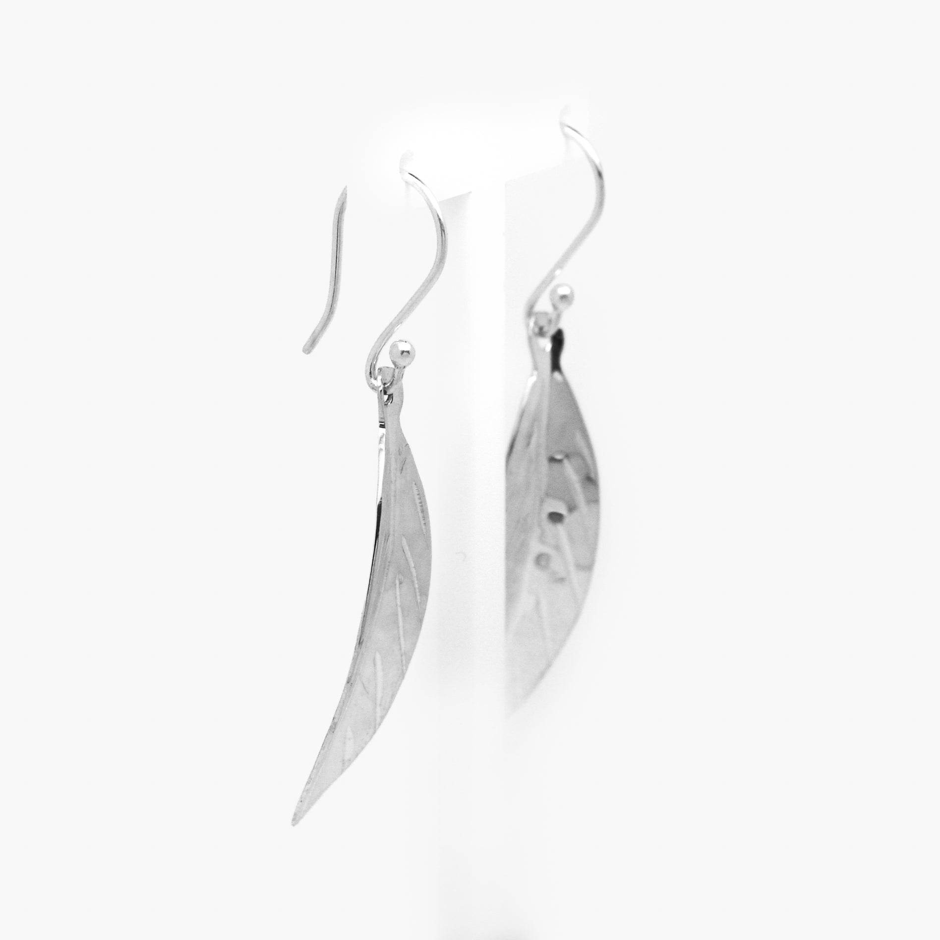 Silver Polished Leaf Drop Earrings - Jordans Jewellers