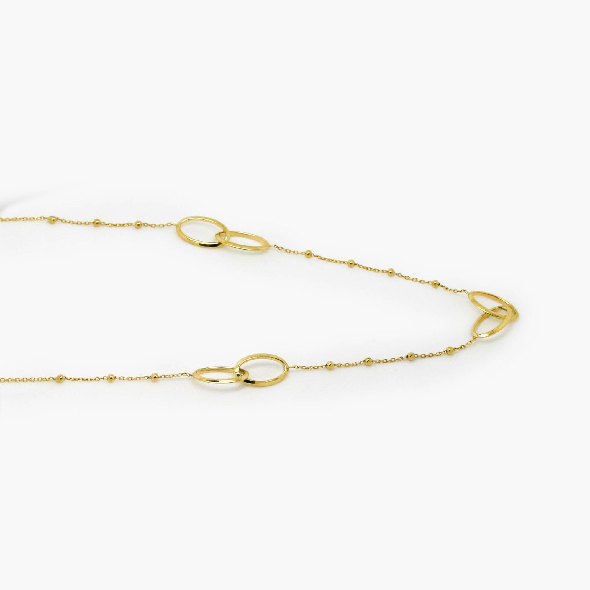 Double Oval & Beaded Necklace in 9ct Yellow Gold - Jordans Jewellers