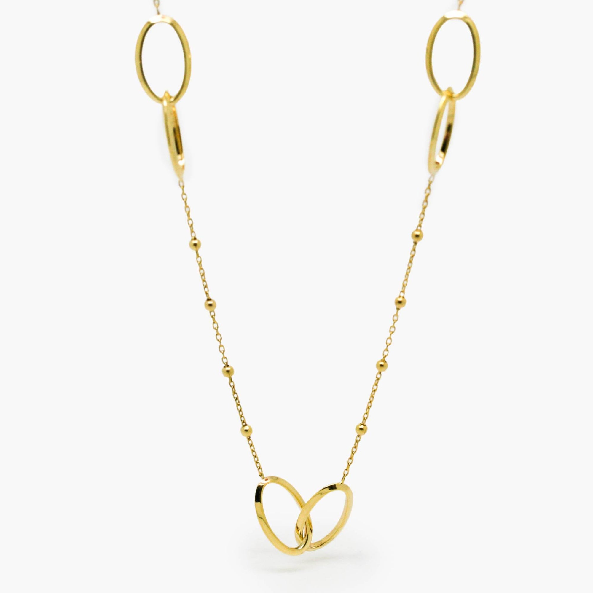 Double Oval & Beaded Necklace in 9ct Yellow Gold - Jordans Jewellers