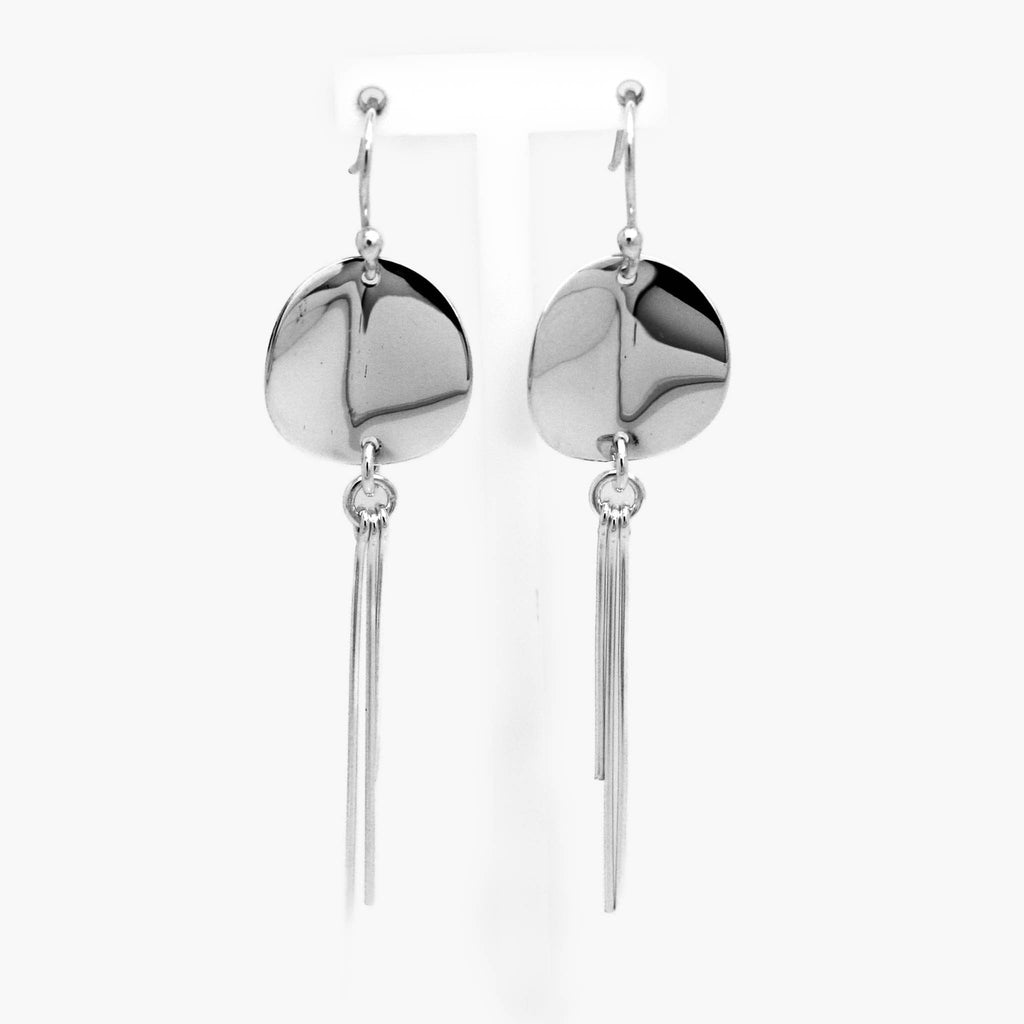 Silver Disc & Bars Dangle Drop Earrings