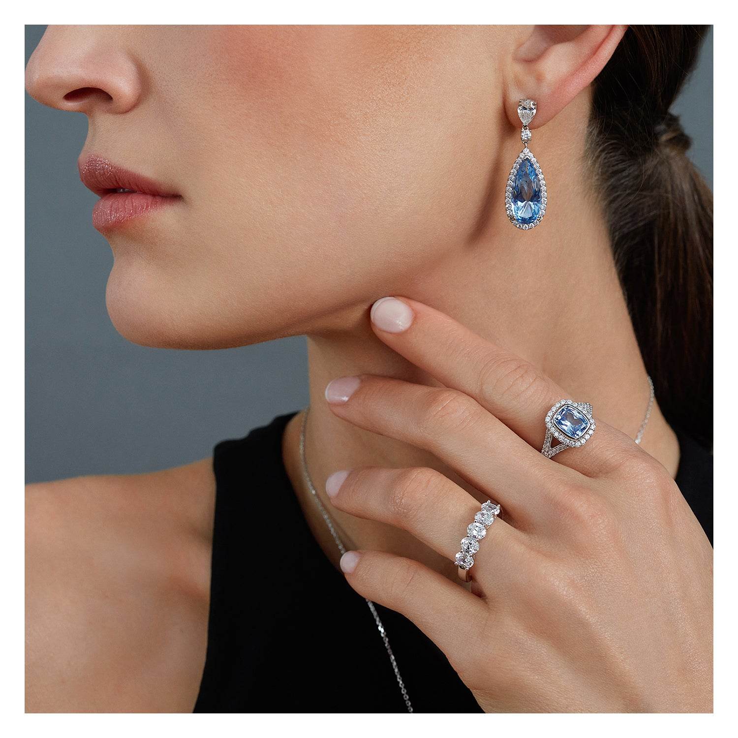 NEW Halo Split Shoulder Pale Blue Ring - Jordans Jewellers