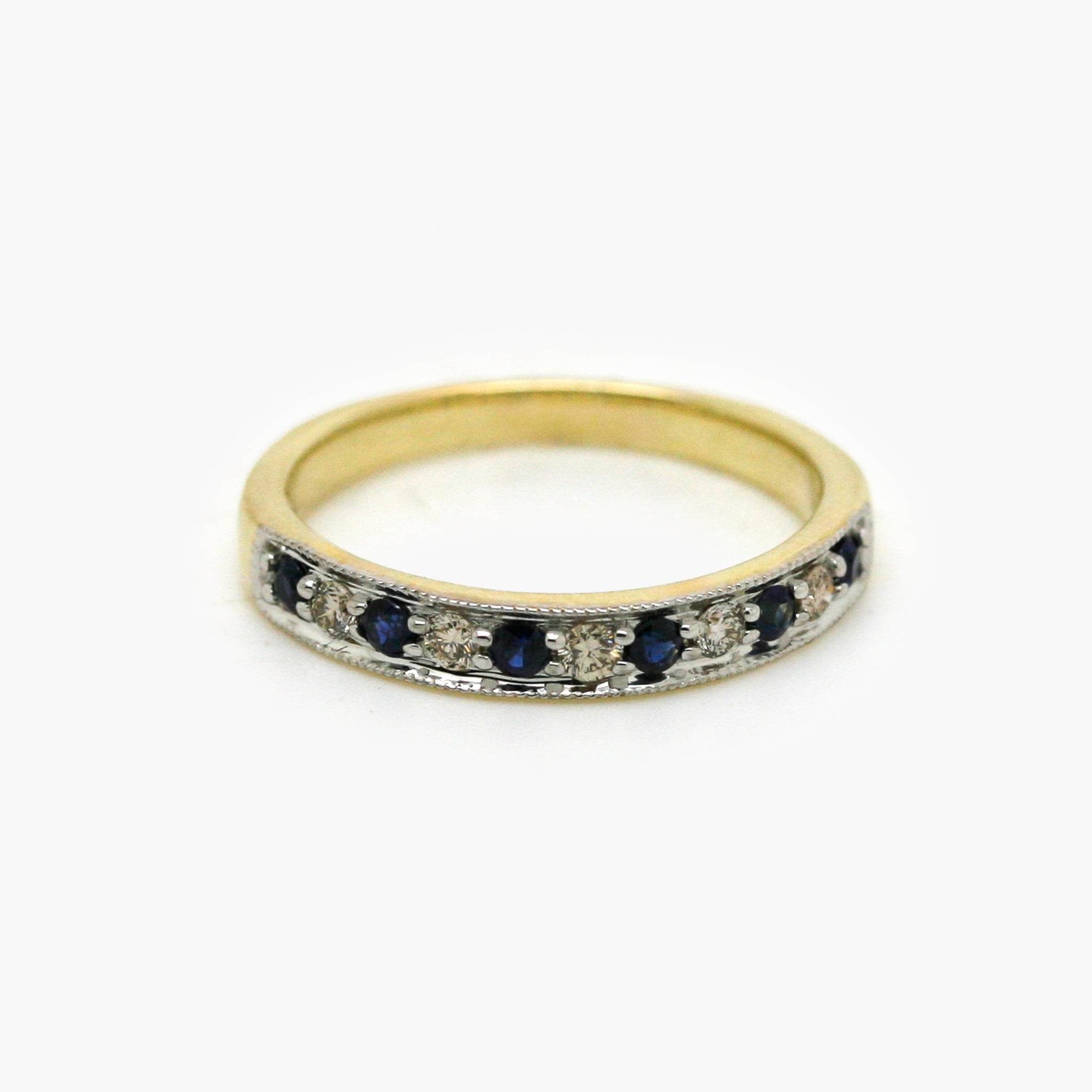 9ct Mixed Gold Sapphire & Diamond Claw Set Half Eternity Ring - Jordans Jewellers