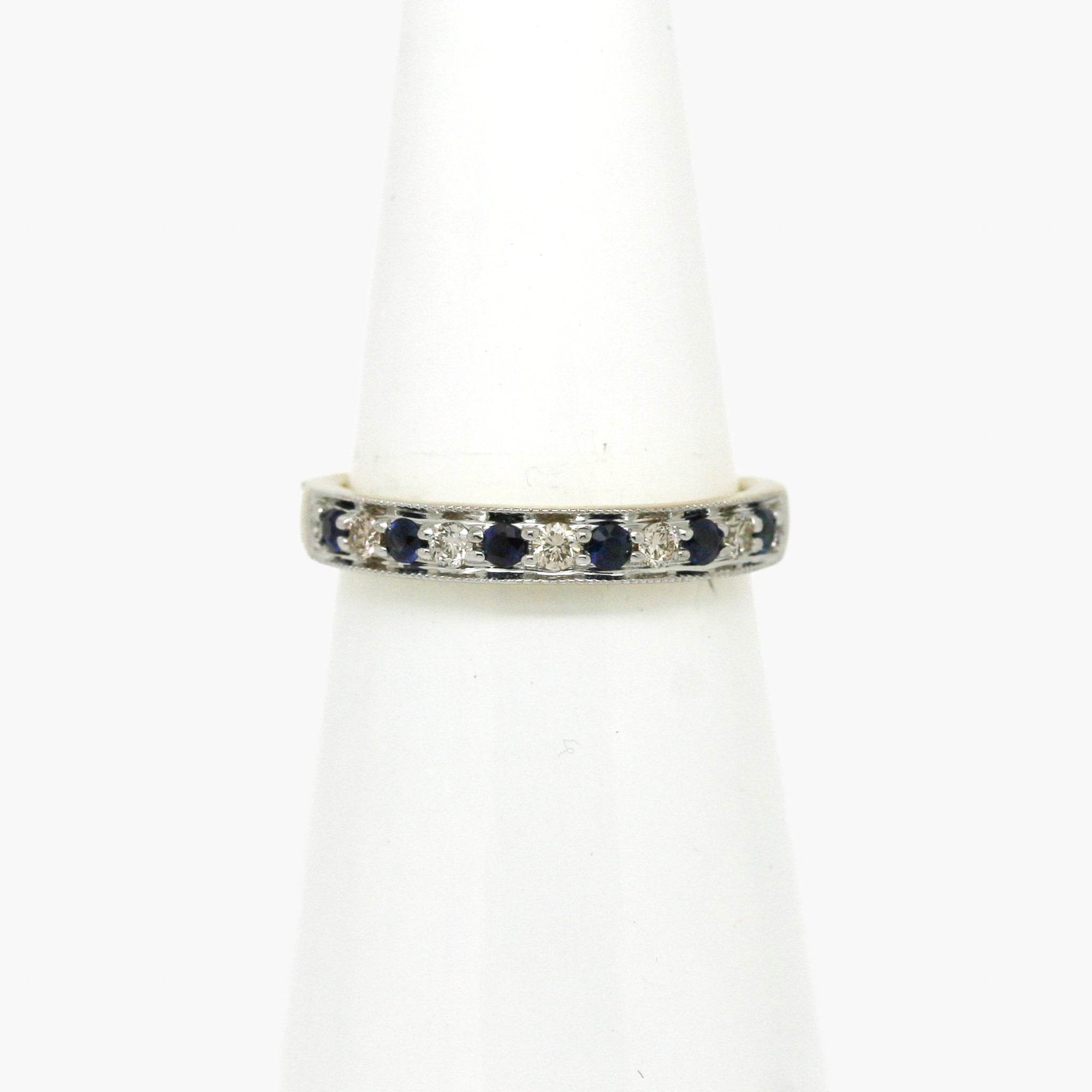 9ct Mixed Gold Sapphire & Diamond Claw Set Half Eternity Ring - Jordans Jewellers