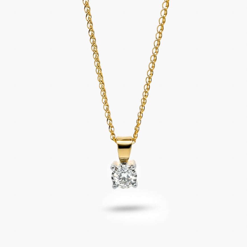 9ct Yellow Gold 0.20ct Diamond Illusion Set Solitaire Pendant Necklace