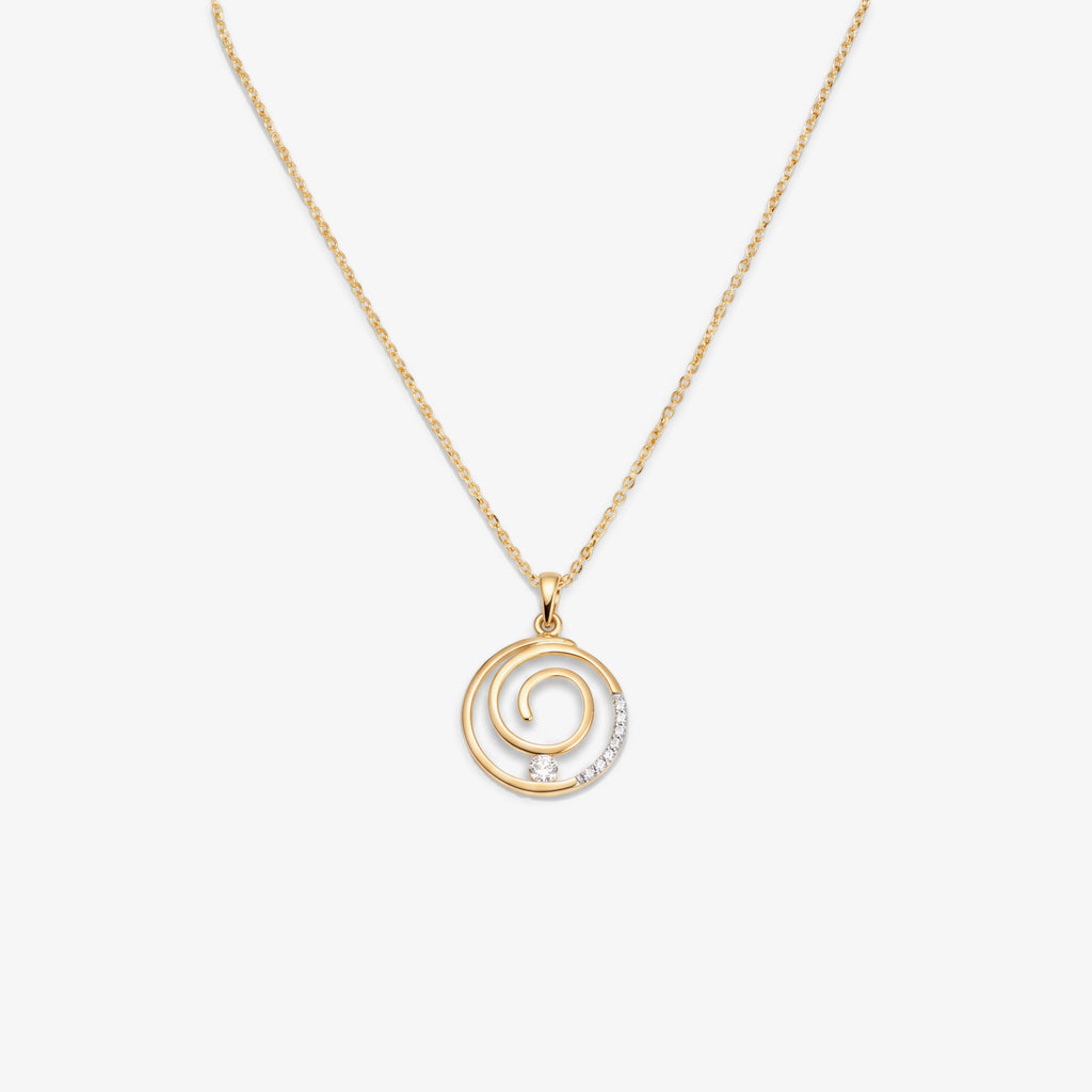 9ct Gold CZ Spiral Circle Pendant Necklace front view