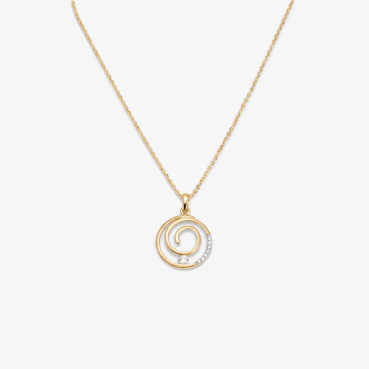 9ct Gold CZ Spiral Circle Pendant Necklace front view