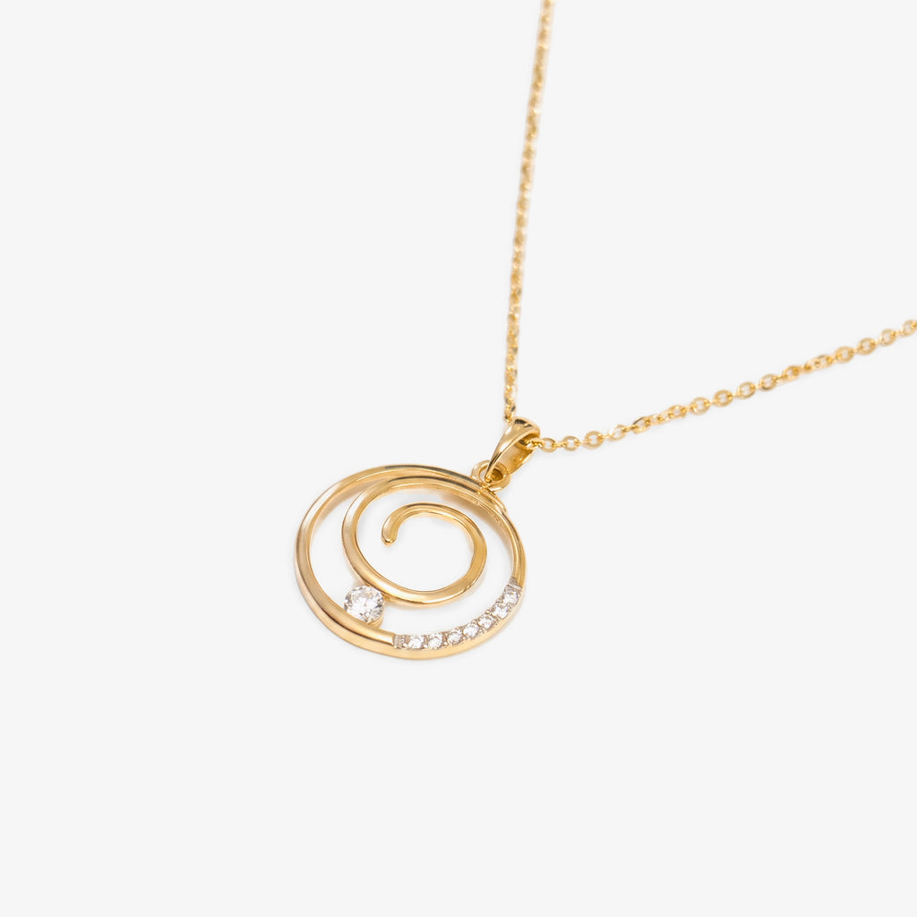 9ct Gold CZ Spiral Circle Pendant Necklace angle view