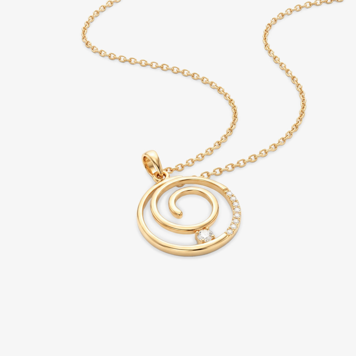9ct Gold CZ Spiral Circle Pendant Necklace detail view