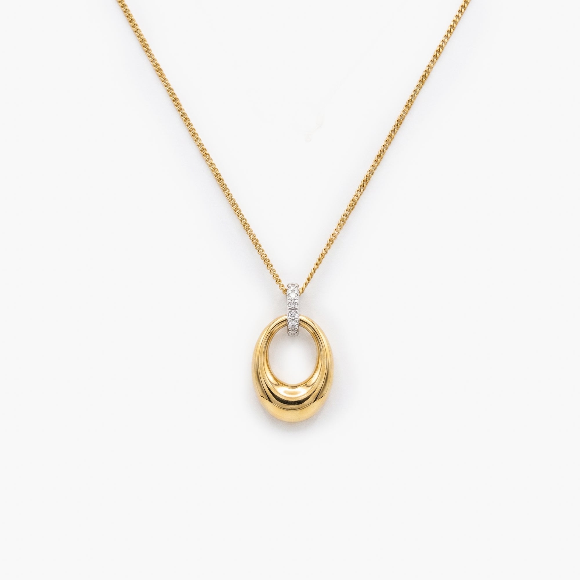 9ct Yellow Gold Diamond Oval Pendant Necklace