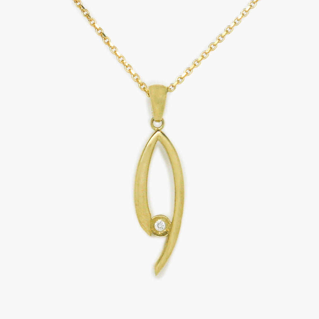 NEW 9 Carat Yellow Gold CZ Pendant Necklace